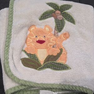 Cozy Cream and Green Baby Blanket with Tiger Design